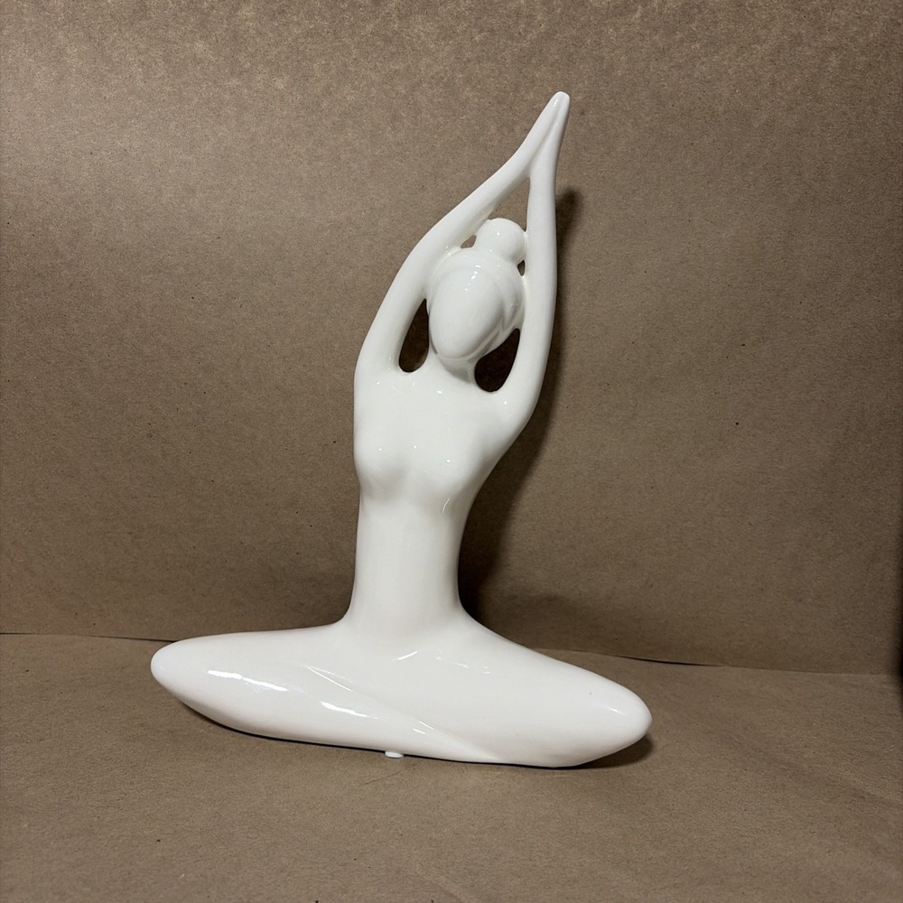 Modern White Ceramic Yoga Figurine Woman In Pose Home Decor Statue